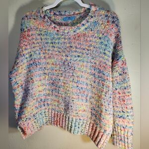 CeCe Multicolor Knit Boxy Short Wool Blend Soft Women's Sweater Sz XL
